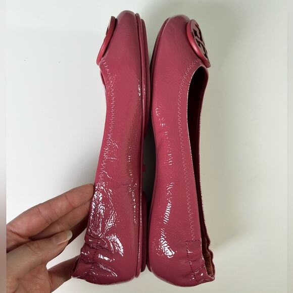 Tory Burch Pink Patent Leather Minnie Travel Ballet Flats Washed Berry 6 - Picture 6 of 9